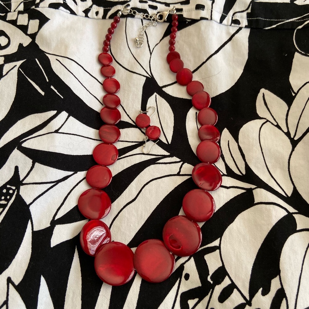 Beautiful red discs in this necklace and earrings